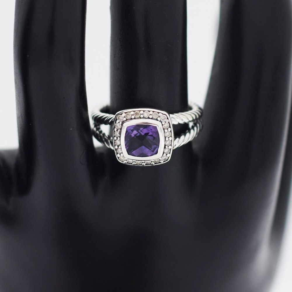 David Yurman Cushion-Cut Purple Amethyst and Silver Diamond Accent Ring